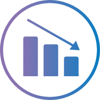 Circular icon with bar graph showing decreasing value